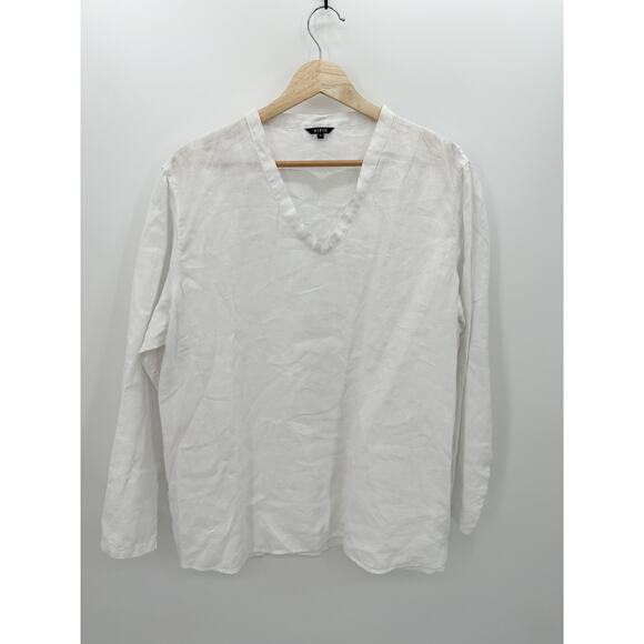 VIVID Tops - Vivid Women White V-Neck Linen Top Shirt Blouse Coastal Minimal Neutral Size‎ XL